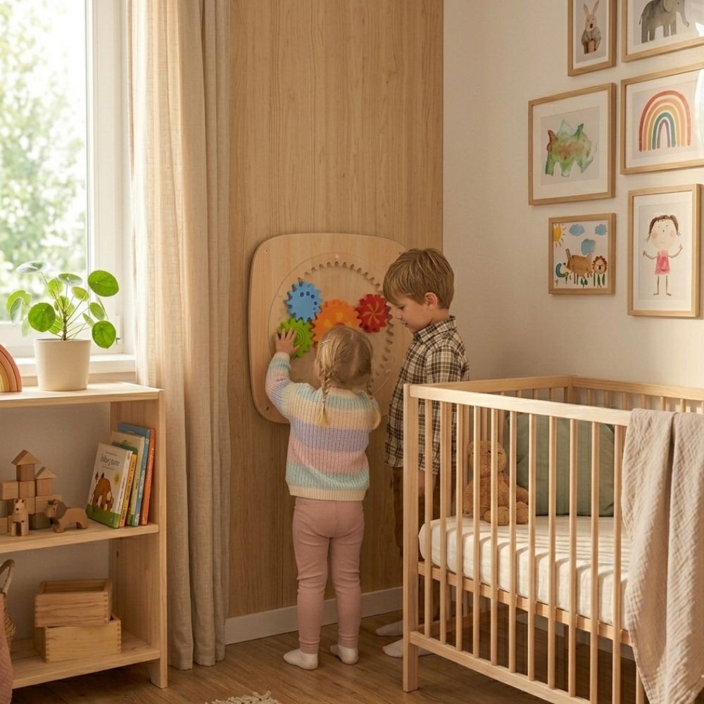 VIGA Drewniana Tablica Manipulacyjna Ścienna KOŁA ZĘBATE Montessori