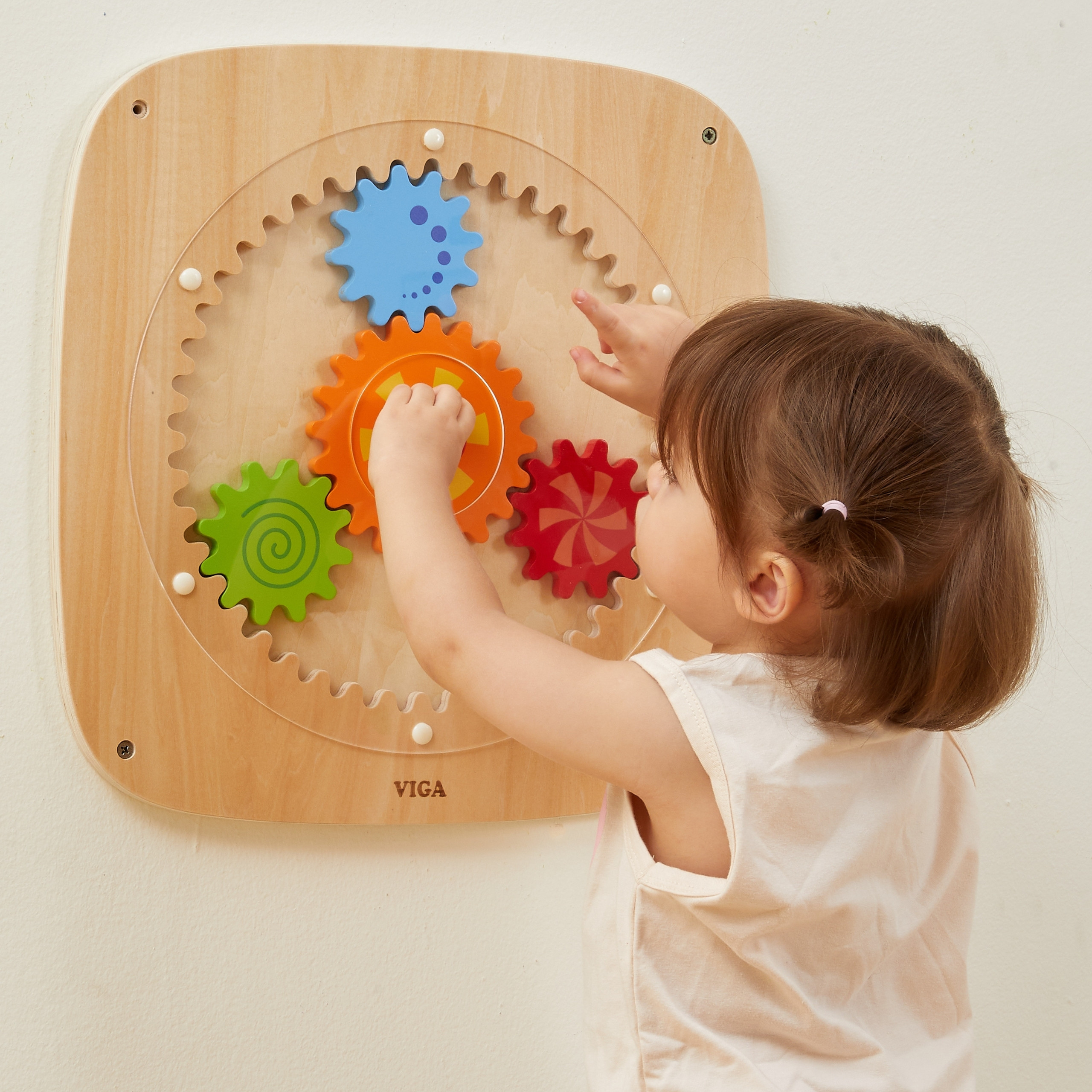 VIGA Drewniana Tablica Manipulacyjna Ścienna KOŁA ZĘBATE Montessori