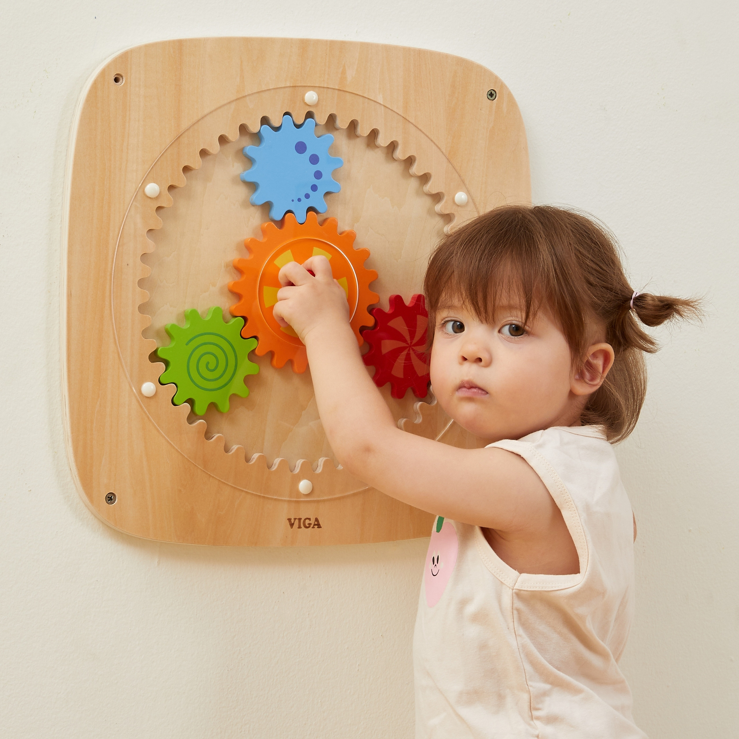 VIGA Drewniana Tablica Manipulacyjna Ścienna KOŁA ZĘBATE Montessori