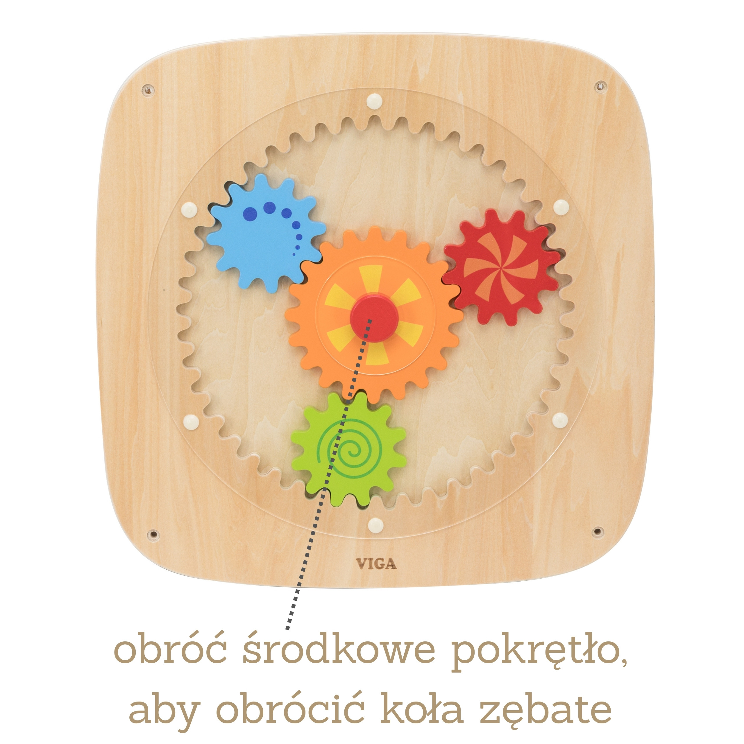 VIGA Drewniana Tablica Manipulacyjna Ścienna KOŁA ZĘBATE Montessori